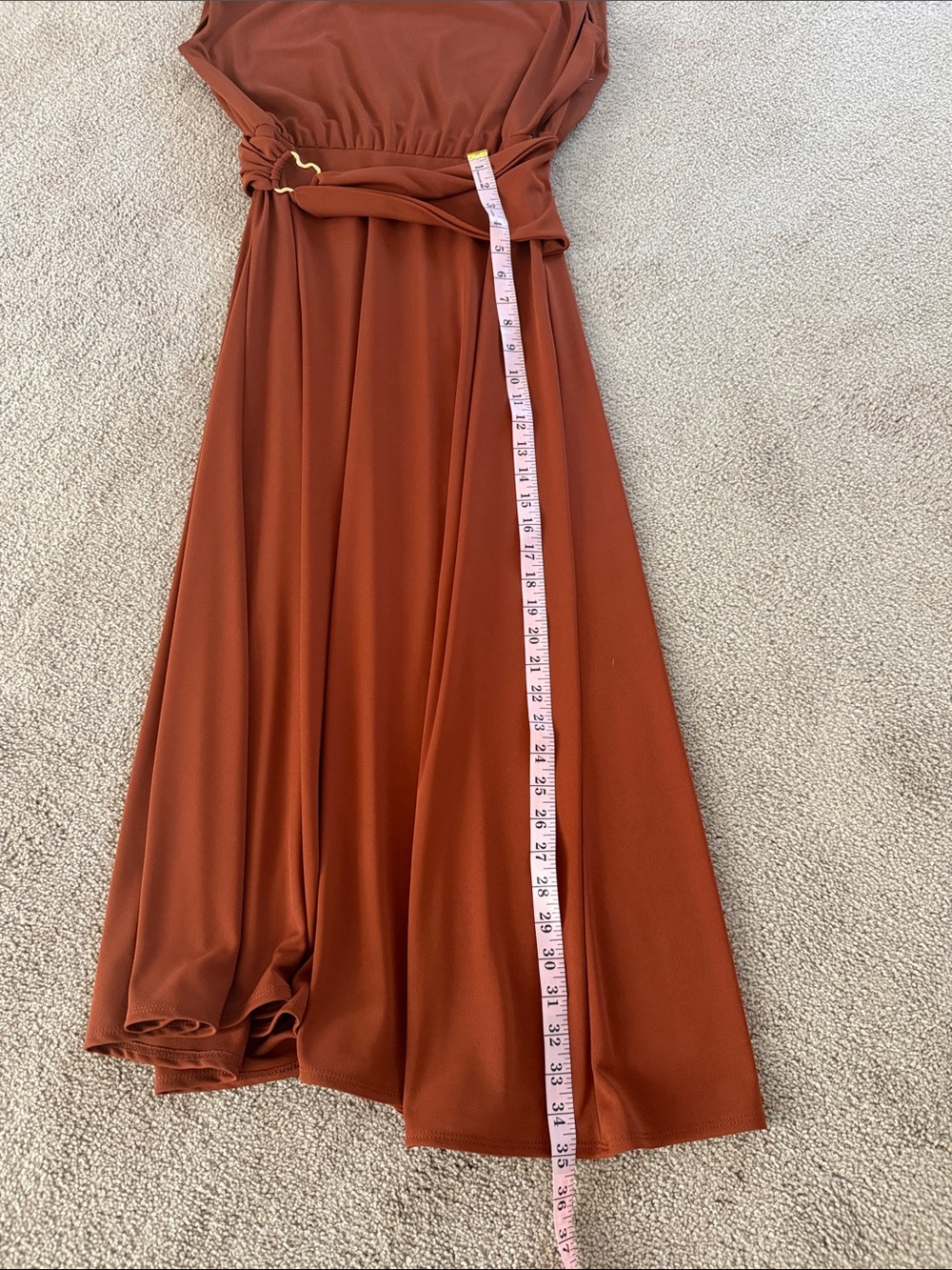 Zara Rust Red-Brown Tobacco Sleeveless Maxi Dress with Draped Waist Ring - Picture 8 of 14